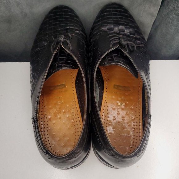 Meltonian Black Leather Dress Shoes Woven US Men's 10 Right Shoe Wide, Left M - Picture 4 of 8